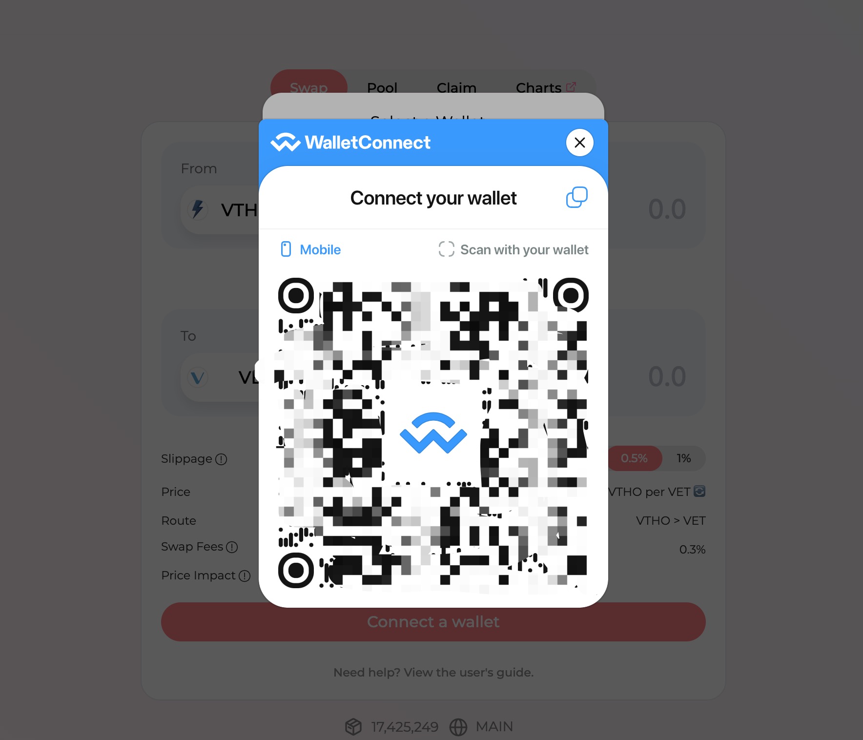 Use VeWorld app to scan the QR Code on Screen.